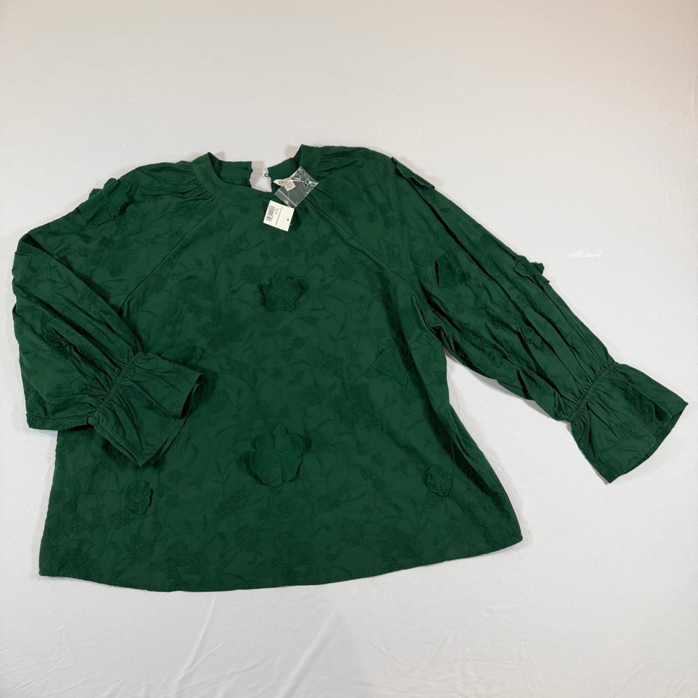 100% Cotton Cato Deep Green Textured/Embroidered Blouse- NWT-Sz 18/20